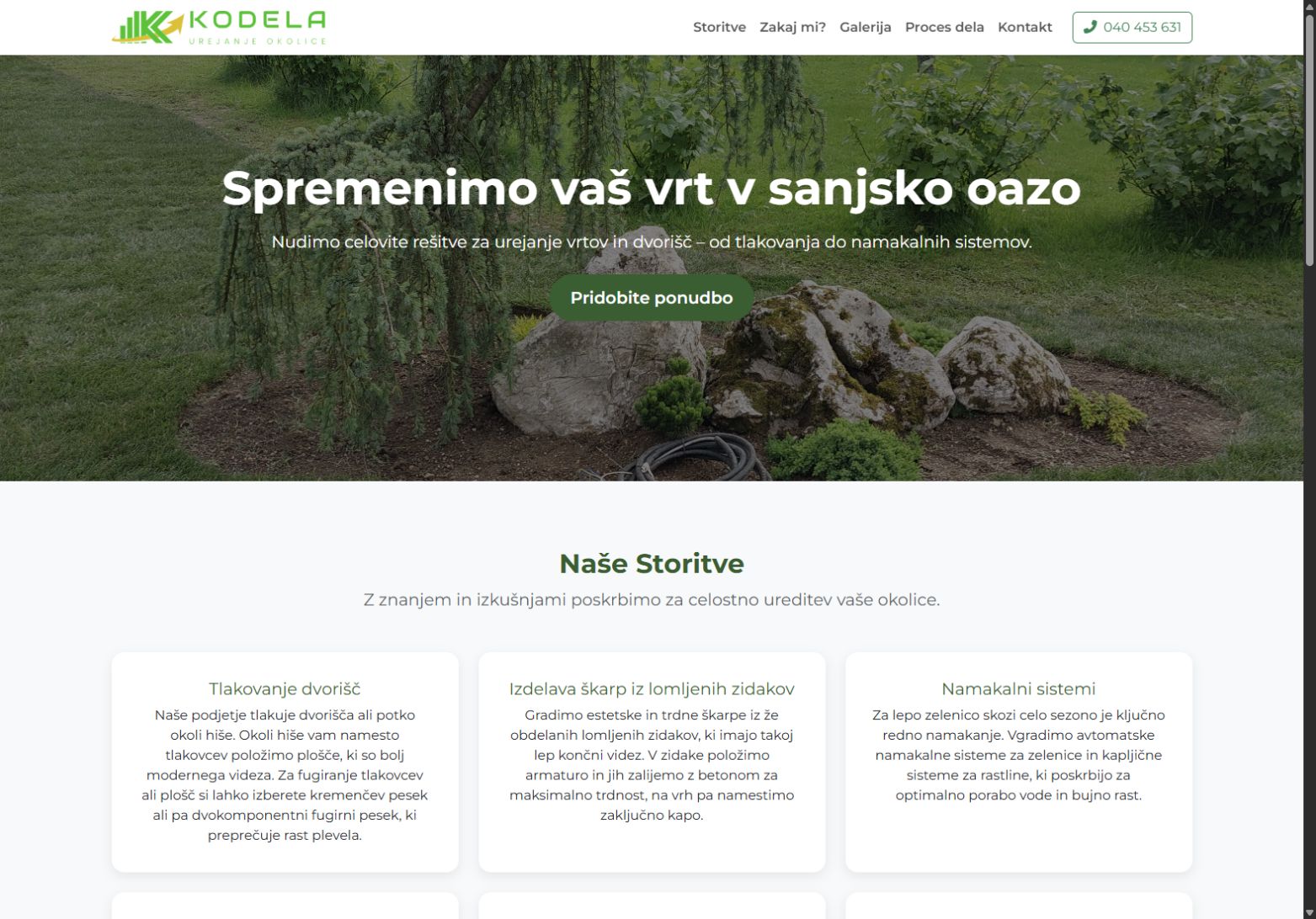 Izdelana spletna predstavitev Kodela za urejanje okolice